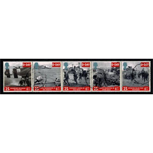 1994 D-Day 50th Anniversary se-tenant strip of five. SG 1824/1828