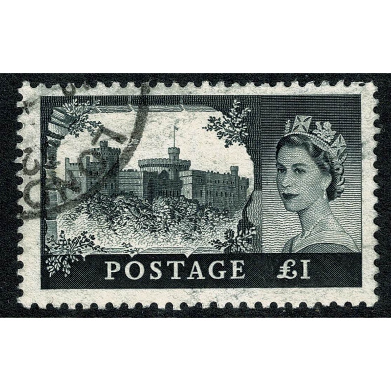 1958 De La Rue £1 Black. Watermark St Edwards Crown. Fine Used. SG 539a