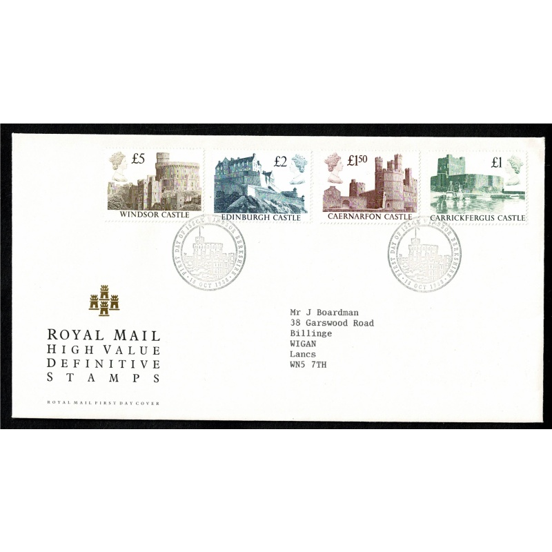 1988 Castle High Values. FDC "Windsor, Berks" Handstamp