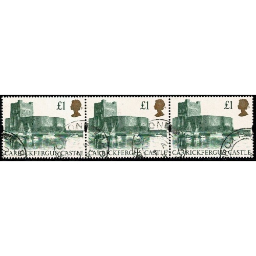 1992 Castle High Value (Harrison). Fine used strip of three. SG 1611