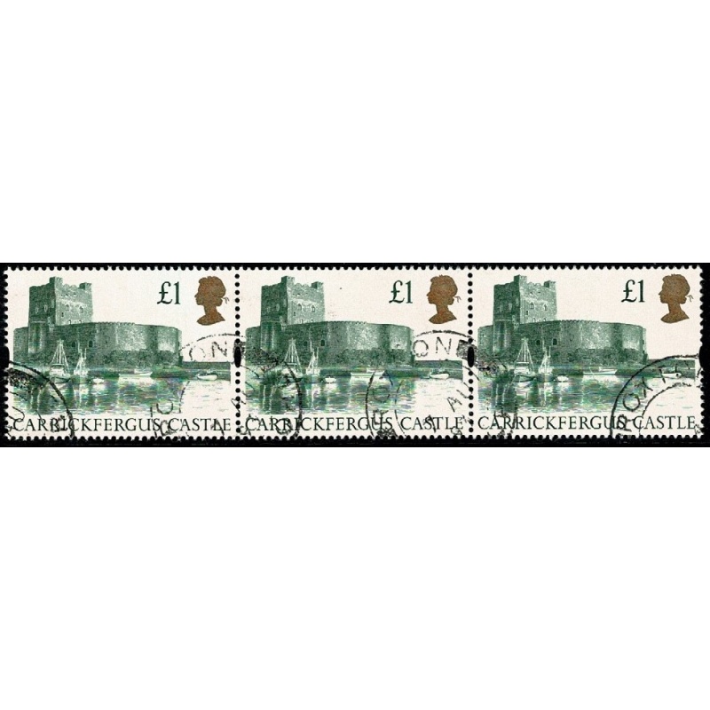 1992 Castle High Value (Harrison). Fine used strip of three. SG 1611