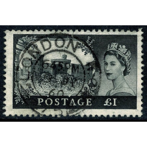 1959 De La Rue £1 Black. Watermark Multiple Crowns. Fine Used. SG 598