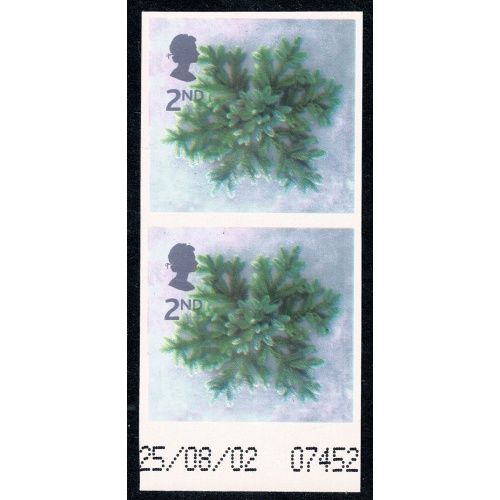 2002 Christmas 2nd. IMPERFORATE  MARGINAL VERTICAL PAIR. SG 2321b