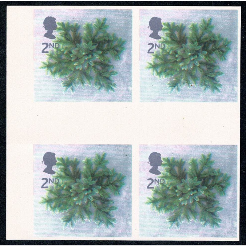 2002 Christmas 2nd. IMPERFORATE GUTTER BLOCK OF 4. SG 2321b