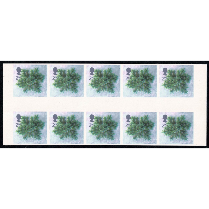2002 Christmas 2nd. IMPERFORATE GUTTER BLOCK OF 10. SG 2321b