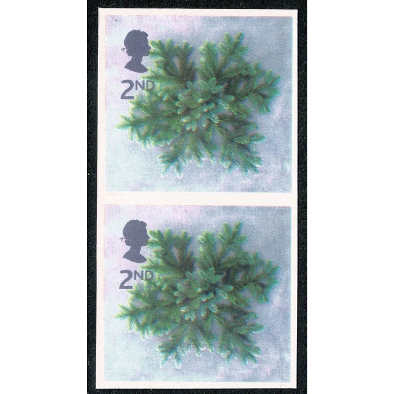 2002 Christmas 2nd. IMPERFORATE  VERTICAL PAIR. SG 2321b
