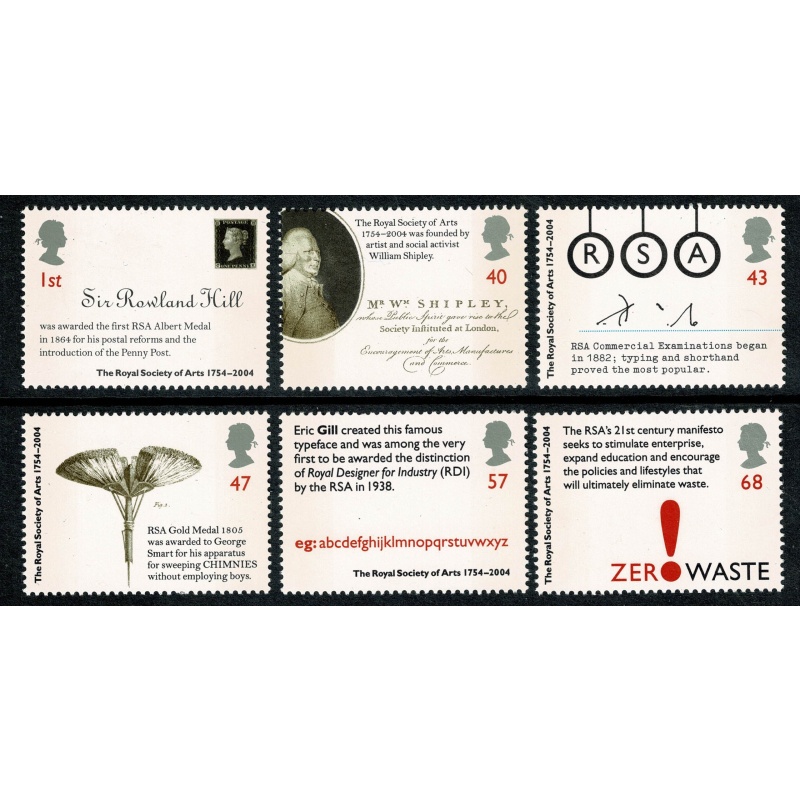 2004 Royal Society of Arts. Set of 6 values. Unmounted Mint.