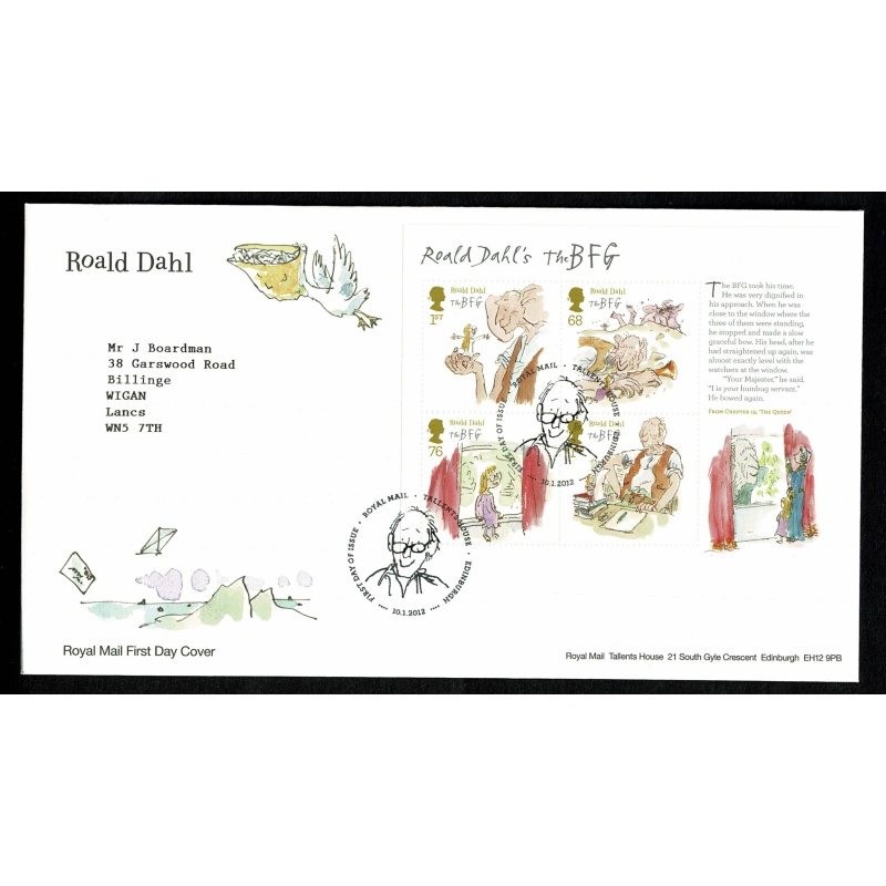 2012 Roald Dahl. Set of 3 FDCs. Tallent's House Handstamp.