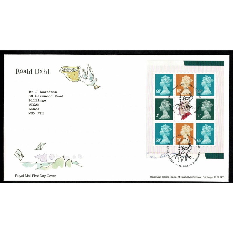 2012 Roald Dahl. Set of 3 FDCs. Tallent's House Handstamp.