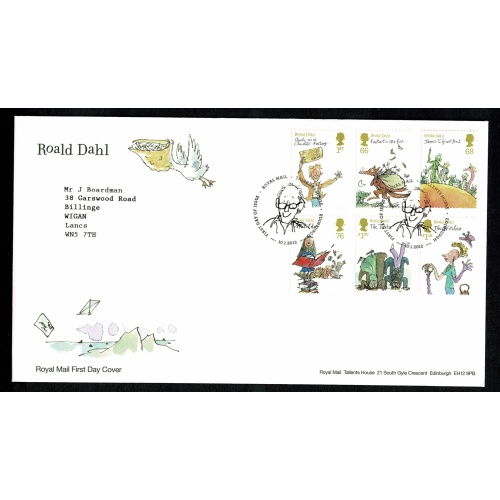2012 Roald Dahl. Set of 3 FDCs. Tallent's House Handstamp.