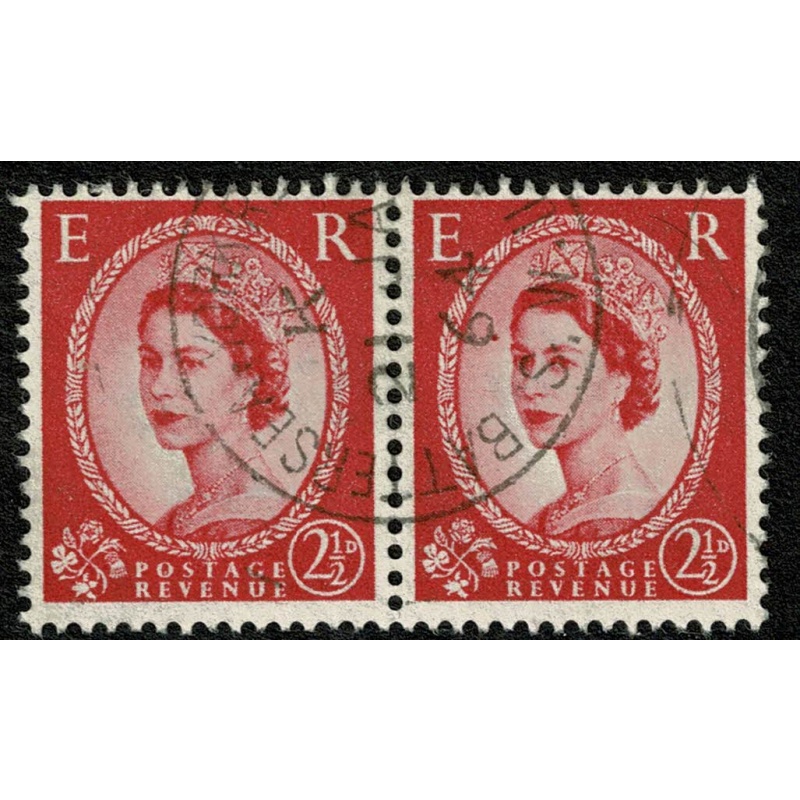 2½d carmine T II. Fine used pair. SG 574