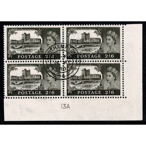 1968 2/6 Black-brown. Bradbury Wilkinson.No Watermark Plate 13A block Fine Used  SG 759