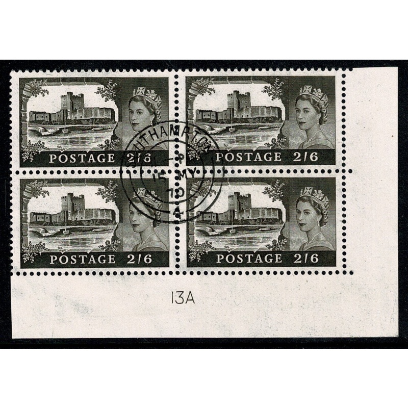 1968 2/6 Black-brown. Bradbury Wilkinson.No Watermark Plate 13A block Fine Used  SG 759