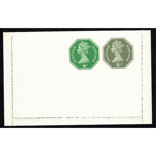 3½p greenish grey + 2p green letterpress design letter card. H&B LCSP14