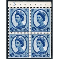 SB112a.  4 x 4d ultramarine 2B 9.5 mm violet.. WATERMARK SIDEWAYS to right. Perf I. Cyl. N4 no dot.