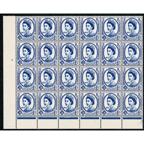 1957 Parliament 4d. Listed variety "partially doubled frameline". SG Spec. W8c