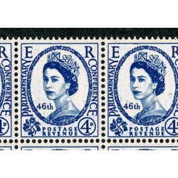 1957 Parliament 4d. Listed variety "partially doubled frameline". SG Spec. W8c