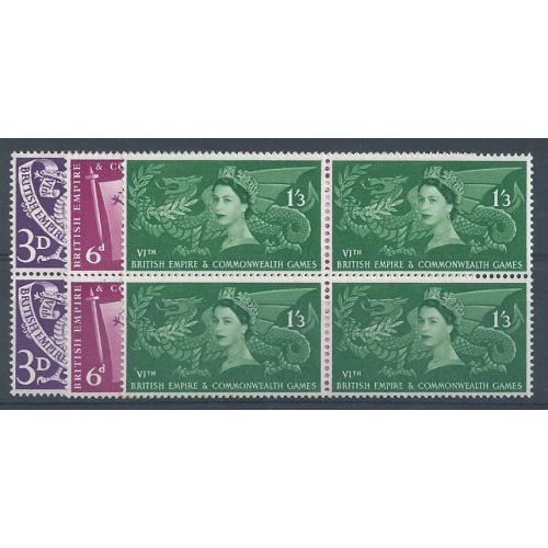 1958 Commonwealth Games SG 567-569. Blocks of four.