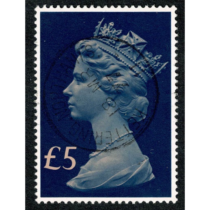 1977 £5 salmon & chalky-blue. Fine Used single SG 1028