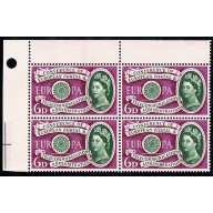 1960 Europa 6d. Listed constant variety "broken diadem" positional block. SG 621 var. Spec. W14a