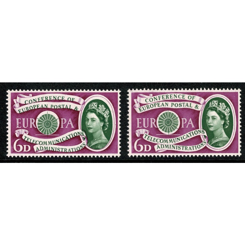 1960 Europa 6d. SHIFT OF GREEN. SG 621 var.