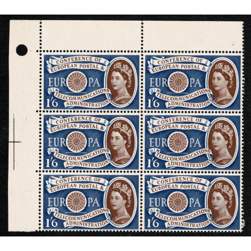 1960 Europa 1/6. Listed constant variety "broken diadem" positional block. SG 622 var. Spec. W15a
