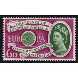 1960 Europa 6d.  Red-purple colour "Suffused" appearance. SG 621