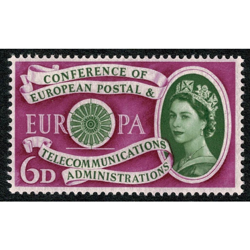 1960 Europa 6d.  Red-purple colour "Suffused" appearance. SG 621
