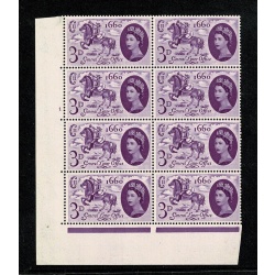 1960 General Letter Office 3d. Listed variety "broken mane" Cylinder block of eight. SG 619a