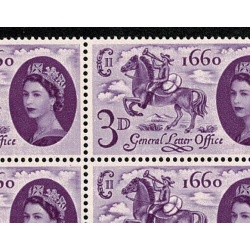 1960 General Letter Office 3d. Listed variety "broken mane" Cylinder block of eight. SG 619a