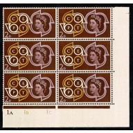 1961 C.E.P.T. 2d Cylinder 1A 1B 1C no dot block of six. SG 626