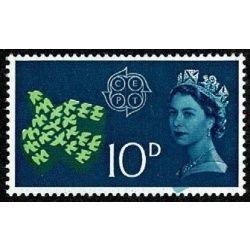 1971 CEPT 10d. DOWNWARD SHIFT OF TURQUOISE. SG 628 var