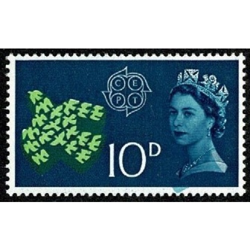 1971 CEPT 10d. DOWNWARD SHIFT OF TURQUOISE. SG 628 var