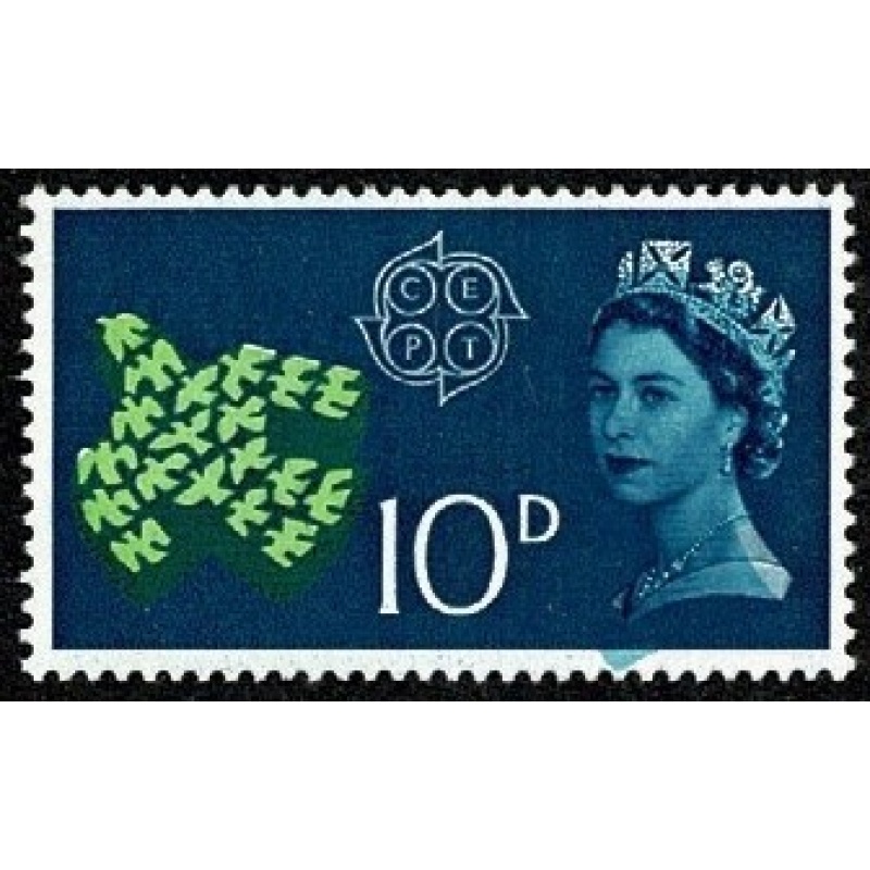1971 CEPT 10d. DOWNWARD SHIFT OF TURQUOISE. SG 628 var