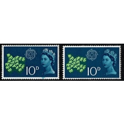 1971 CEPT 10d. DOWNWARD SHIFT OF TURQUOISE. SG 628 var