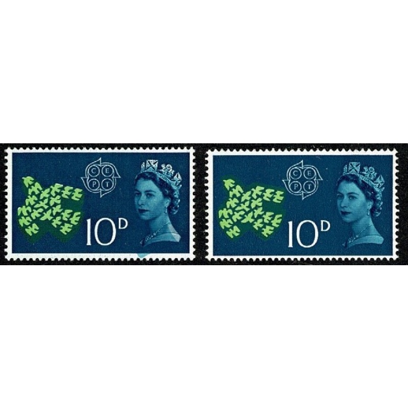 1971 CEPT 10d. DOWNWARD SHIFT OF TURQUOISE. SG 628 var