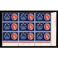 1961 P.O.S.B 1/6. Cylinder 2E 2C Perf Type C (I/P) block of nine. SG 625A