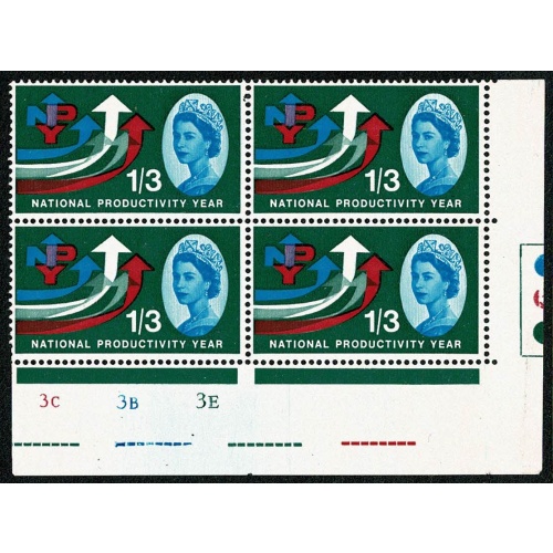 1962 NPY 1/3 (ord). Cyl. 3C 3B 3E no dot block of four. Perf Type A (E/I)