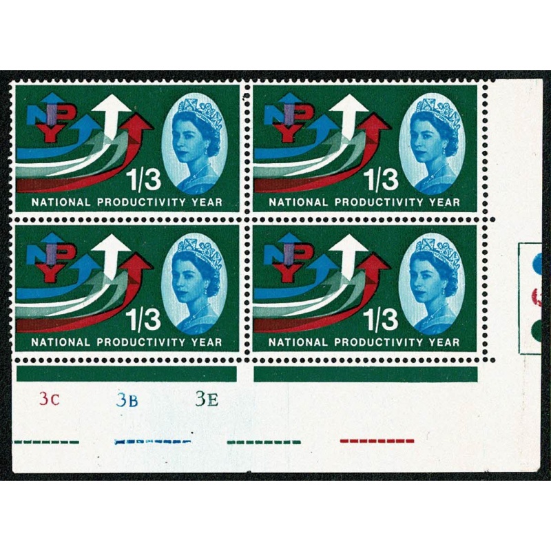1962 NPY 1/3 (ord). Cyl. 3C 3B 3E no dot block of four. Perf Type A (E/I)