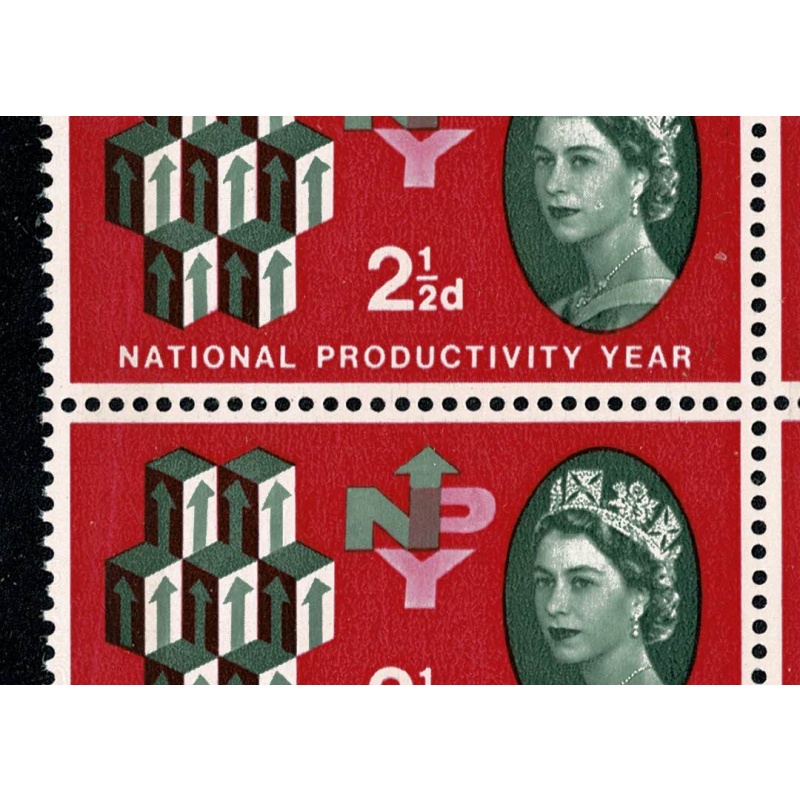 1962 NPY 2½d (ord). Cylinder 1D 1B no dot block of 8 with good constant variety.