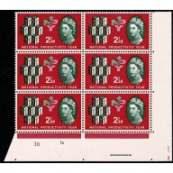 1962 NPY 2½d (ord). Cylinder 1D 1B no dot block of six.