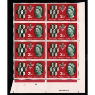 1962 NPY 2½d (phos). Cylinder block of 8 with good constant variety.