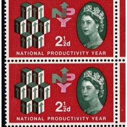 1962 NPY 2½d (phos). Cylinder block of 8 with good constant variety.