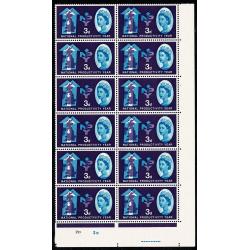 1962 NPY 3d (ord). Cylinder block of 12 with listed variety forehead line retouched SG Spec. W27g