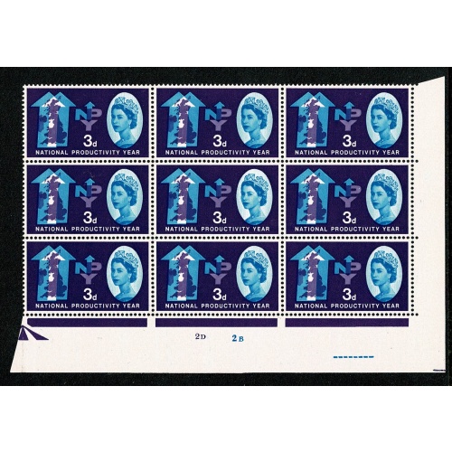 1962 NPY 3d (ord). Cyl. 2D 2B no dot block of nine.