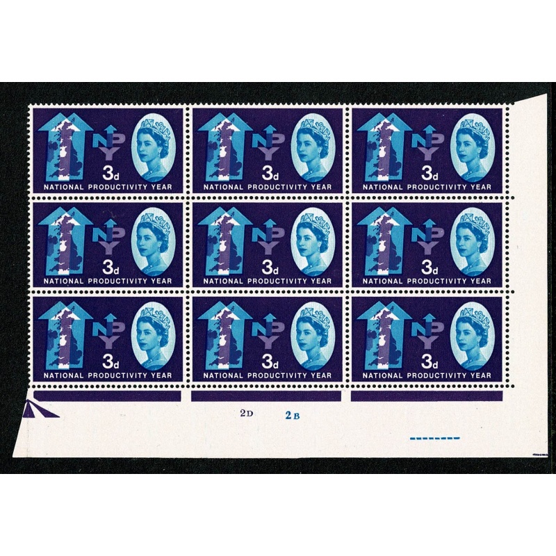1962 NPY 3d (ord). Cyl. 2D 2B no dot block of nine.