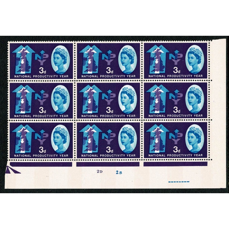 1962 NPY 3d (phos). Cyl. 2D 2B no dot block of nine.