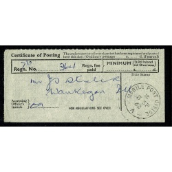 1960-62 6d Airletter. Upgraded 1/6. Mobile Post Office Cancel. To USA. with cert. of posting.