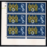 1963 Lifeboats 1/6 (ord) Cylinder 3A 1B 1C  no dot Row 18 block of six SG 641