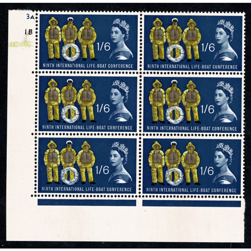 1963 Lifeboats 1/6 (ord) Cylinder 3A 1B 1C  no dot Row 18 block of six SG 641